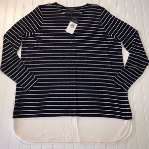 NWT Lauren, Ralph Lauren Navy/Ivory Striped Blouse